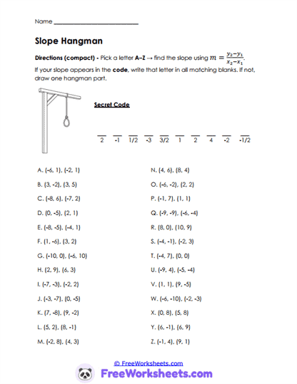 Slope Puzzle Worksheet