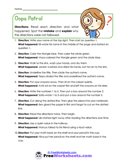 Oops Patrol Worksheet