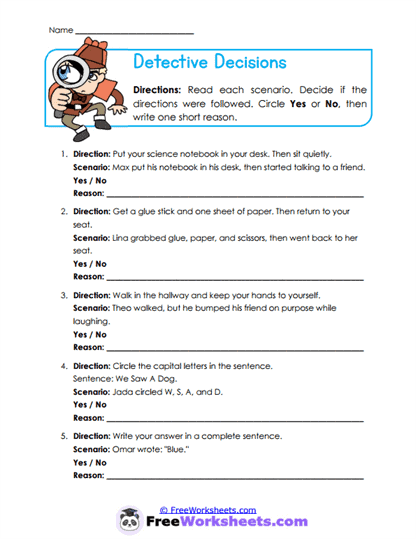 Detective Decisions Worksheet