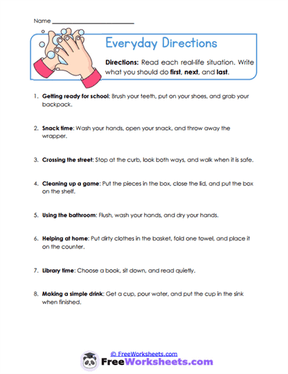 Everyday Directions Worksheet