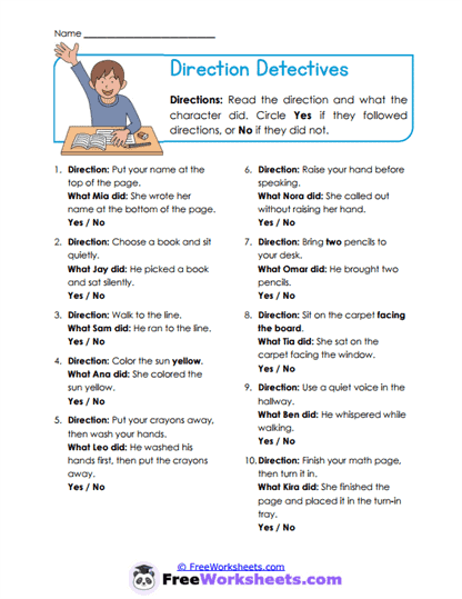 Direction Detectives Worksheet