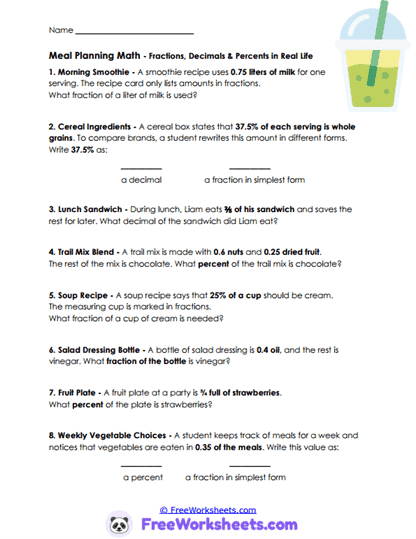 Everyday Conversions Worksheet