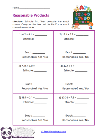 Product Estimates Worksheet