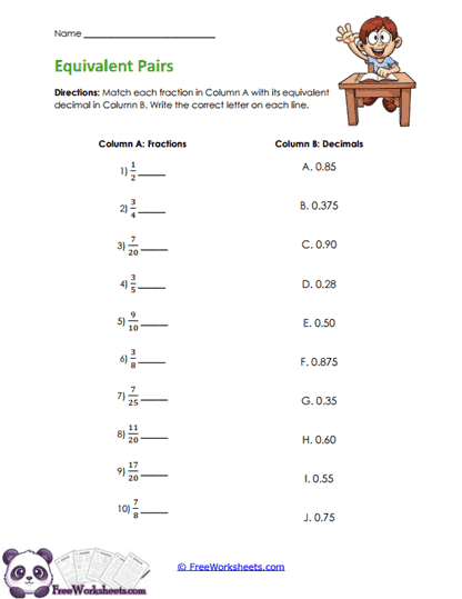 Equivalent Matches Worksheet