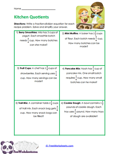 Quotient Stories Worksheet
