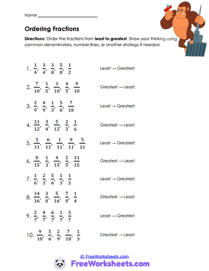 Fraction Sorting Worksheet