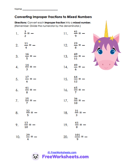 Whole Conversions Worksheet