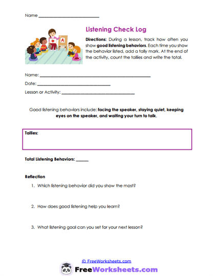 Listening Tally Worksheet