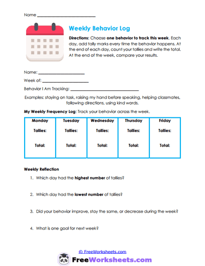 Weekly Patterns Worksheet