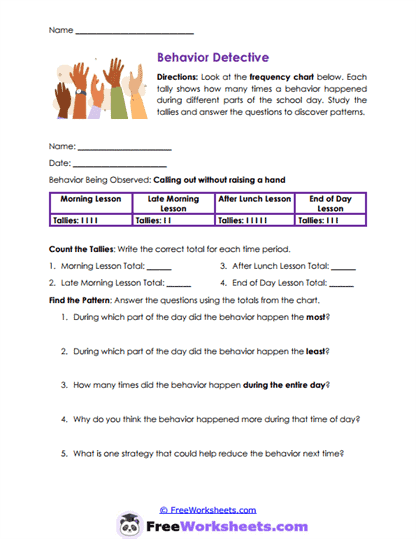 Behaviors Frequency Tracking Worksheet Collection