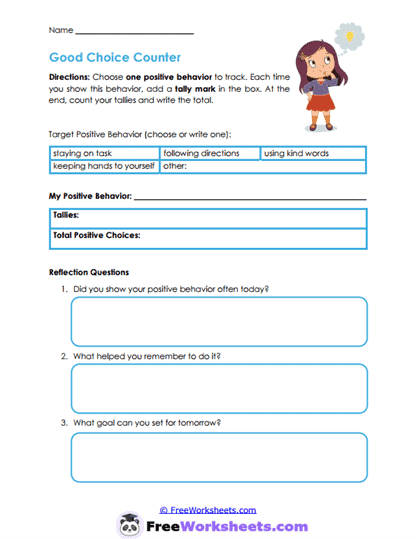 Positive Choices Worksheet