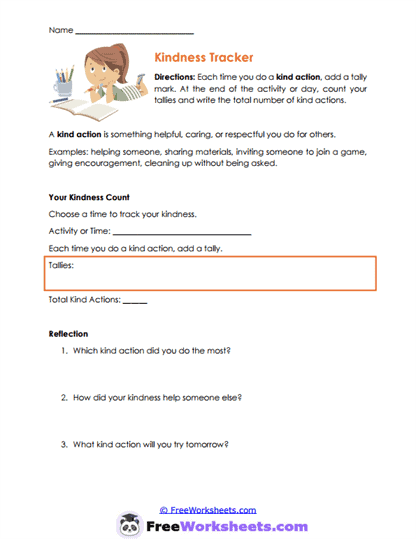 Kindness Tally Worksheet