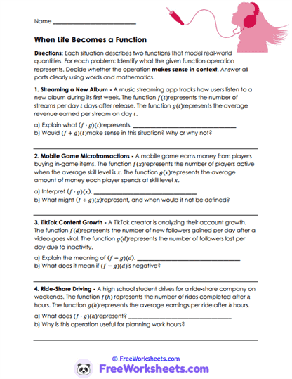 Life Functions Worksheet