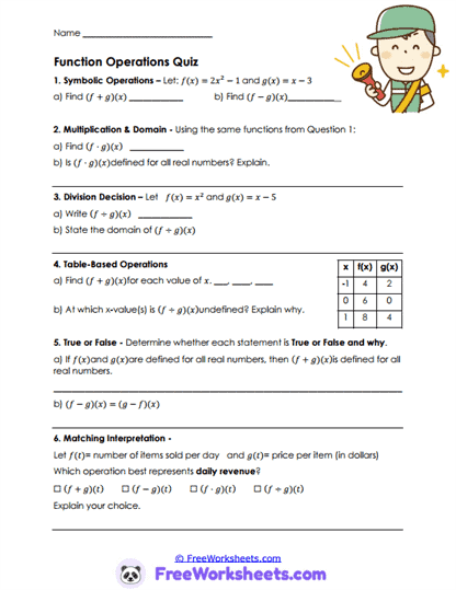 Function Review Worksheet