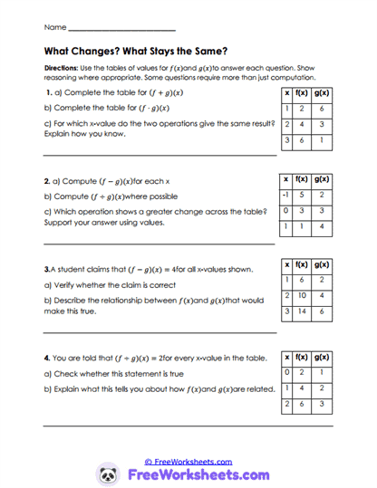 Compare Changes Worksheet