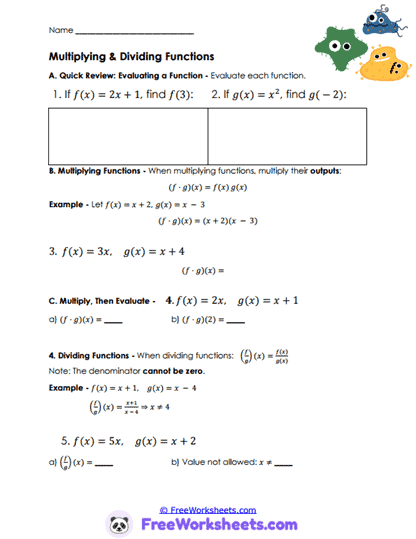 Product Functions Worksheet