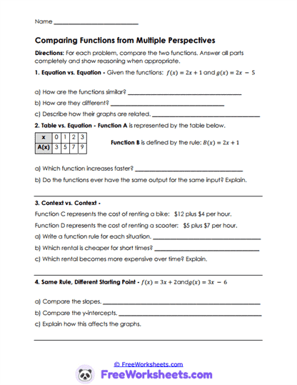 Function Compare Worksheet
