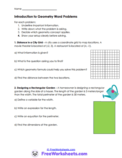 Geometry Word Problem Worksheet Collection
