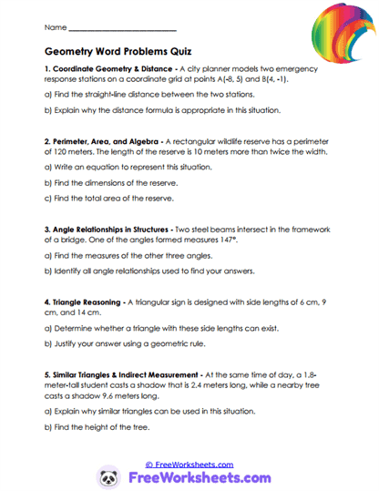 Geometry Check Worksheet