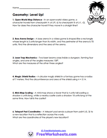 Gaming Geometry Worksheet