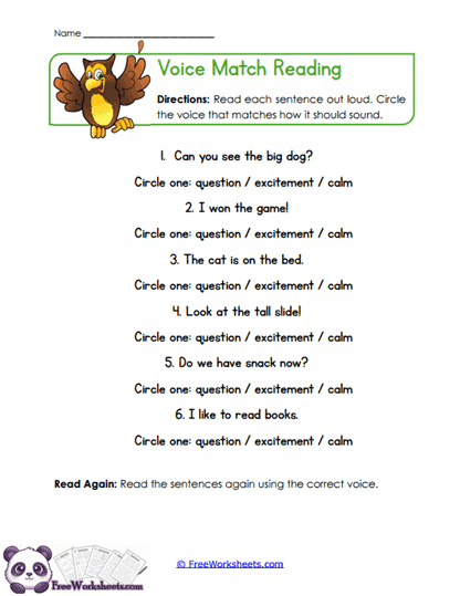 Voice Matching Worksheet