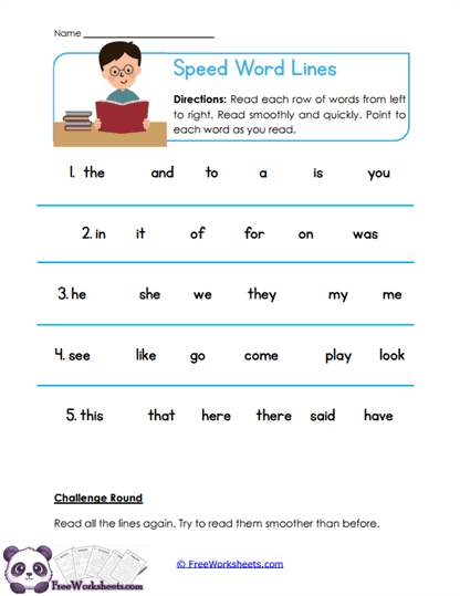 Word Speed Worksheet