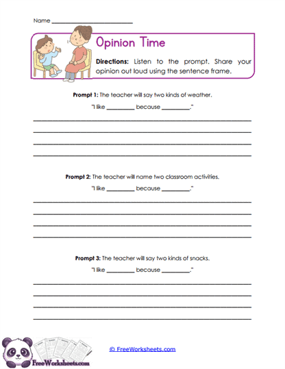 Opinion Time Worksheet