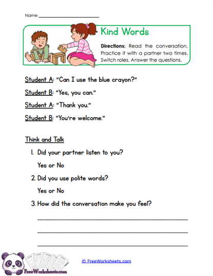 Kind Words Worksheet