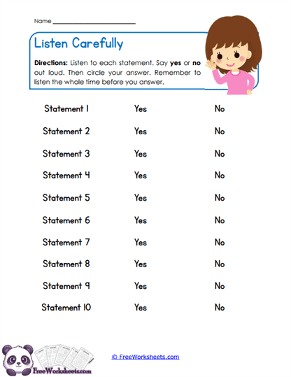 Listen Carefully Worksheet