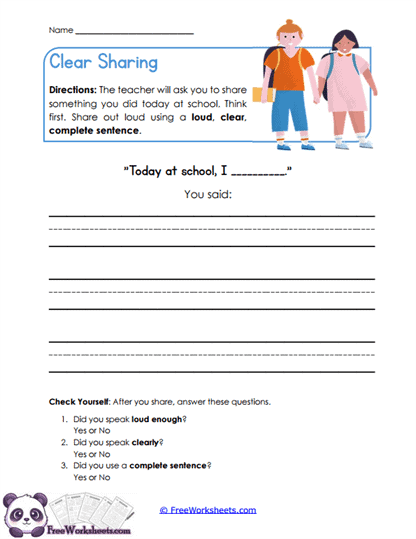 Clear Sharing Worksheet