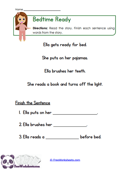 Bedtime Details Worksheet