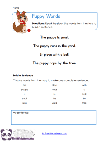 Puppy Sentence Worksheet