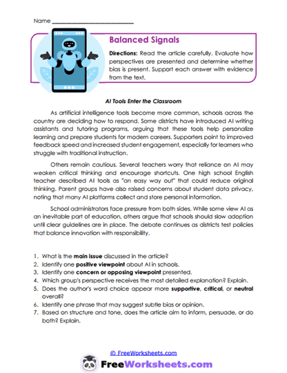 Balanced Signals Worksheet