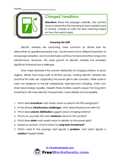Charged Transitions Worksheet