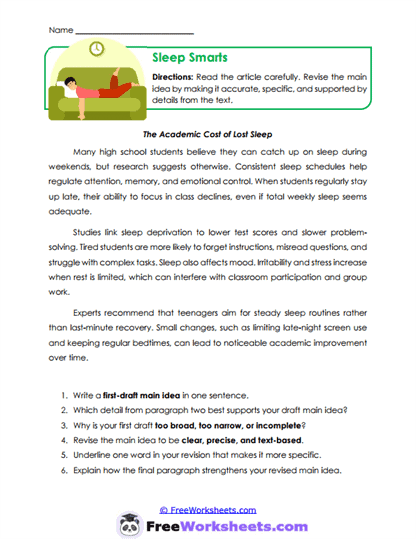 Sleep Smarts Worksheet
