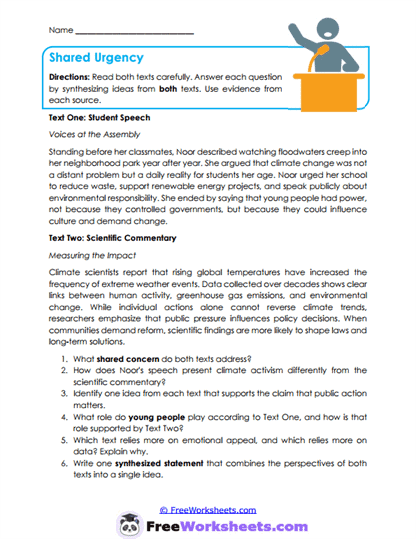 Shared Urgency Worksheet