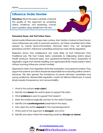 Influence Under Review Worksheet