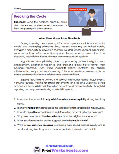 Breaking the Cycle Worksheet