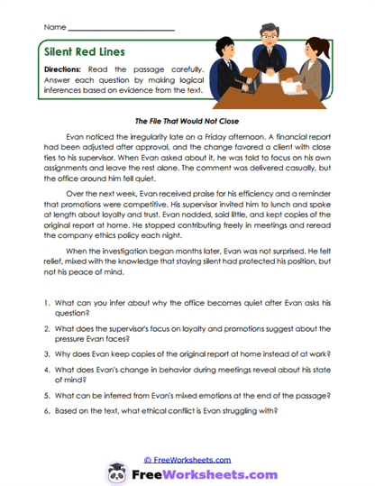 Silent Red Lines Worksheet