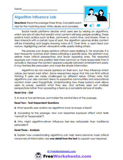 Algorithm Influence Lab Worksheet