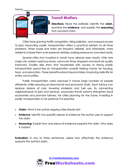 Transit Matters Worksheet