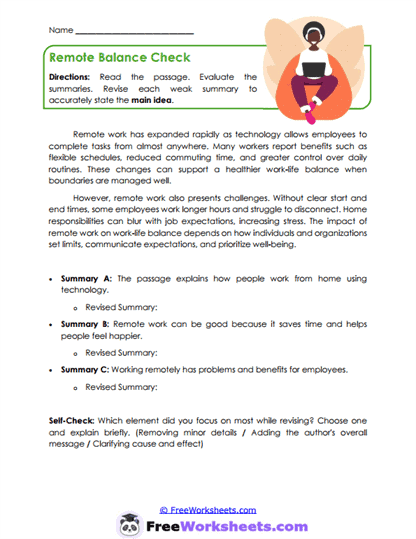 Remote Balance Check Worksheet