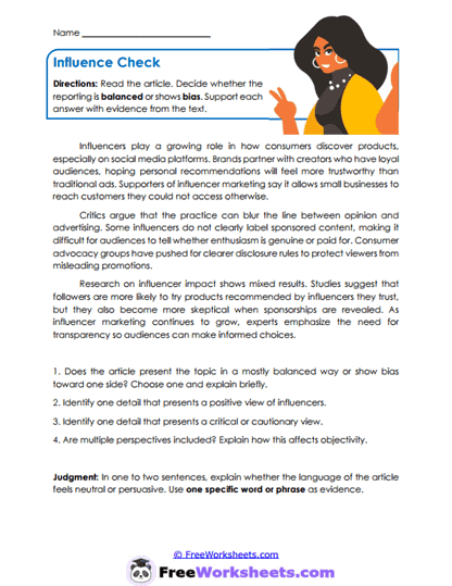 Influence Check Worksheet