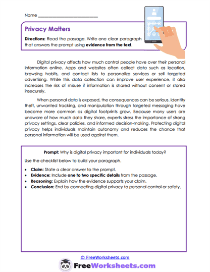 Privacy Matters Worksheet