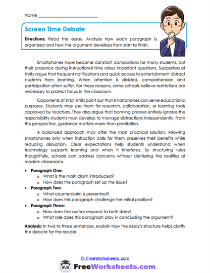 Screen Time Debate Worksheet