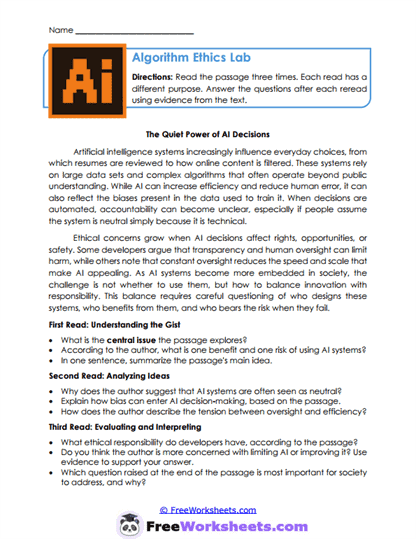 Algorithm Ethics Lab Worksheet