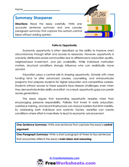 Summary Sharpener Worksheet