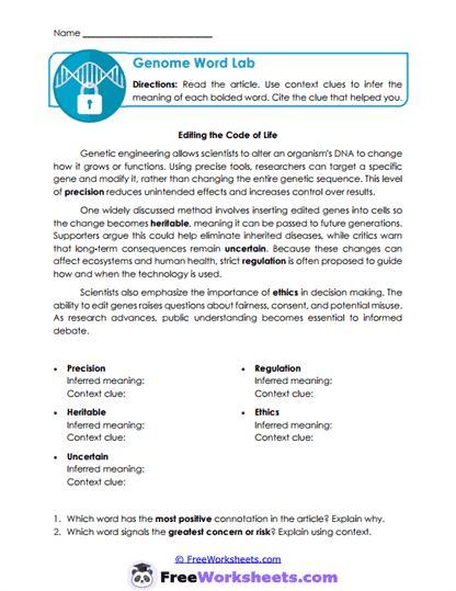 Genome Word Lab Worksheet