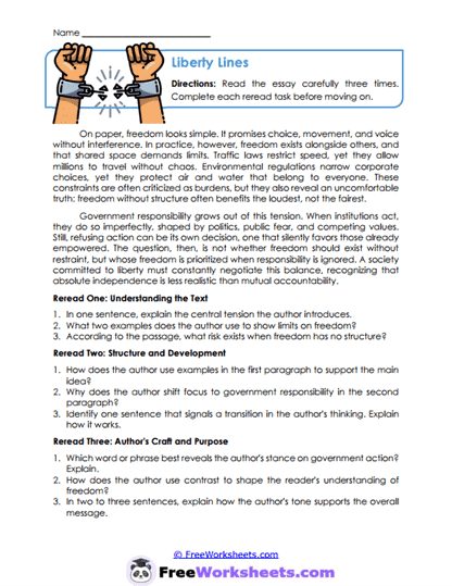 Liberty Lines Worksheet