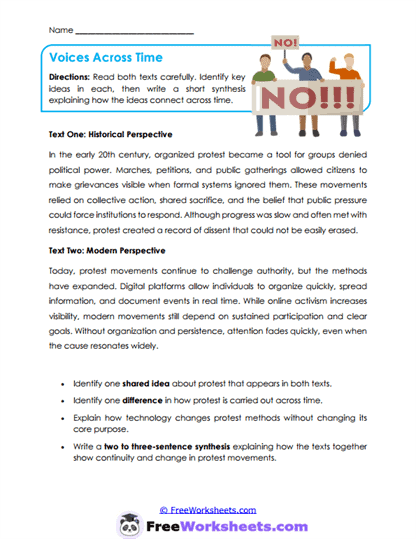 Voices Across Time Worksheet